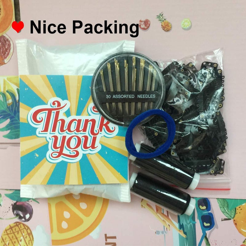KDOSP 50Pcs Wig Clips 32mm Snap Clips For hair Extensions I Shape Hair clips Tools 6 Teeth Black Color Hair Extension 30 clips Assorted Sewing Needles and 2 Rolls Thread (Black) - Image 2